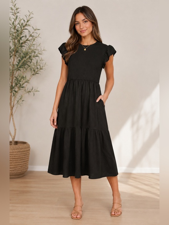 Dresses & Skirts - Women's Black Tiered Short-Sleeve Dress